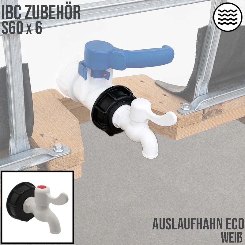 S60 x 6 IBC Auslauf Hahn Ventil 3/4" Container Tank Zubehör weiß PN 10 bar