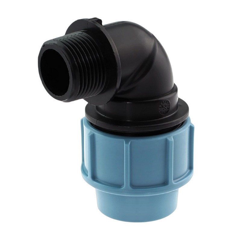 25 mm x 1/2" PE PP Fitting Klemm Verbinder Verschraubung Rohr Winkel 90° x AG DVGW - Unidelta