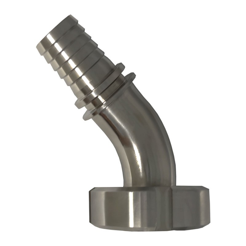 DN 25 Milchrohr Verschraubung DIN 11851 Mutterteil 45° Bogen Kegel Stutzen Sicherungsbund - Stutzen gerillt 25 mm - PN 25 bar