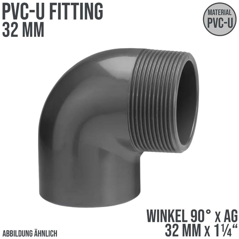 32 mm VDL PVC Klebe Fitting Winkel 90° Außengewinde AG 32 mm x 1 1/4" - PN 10 bar
