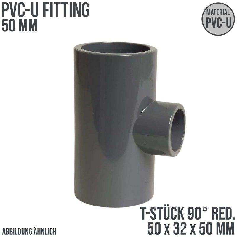 50 mm PVC Klebe Fitting T-Stück 90° Winkel reduziert 50 x 32 x 50 mm Muffe Verbinder - PN 16 bar