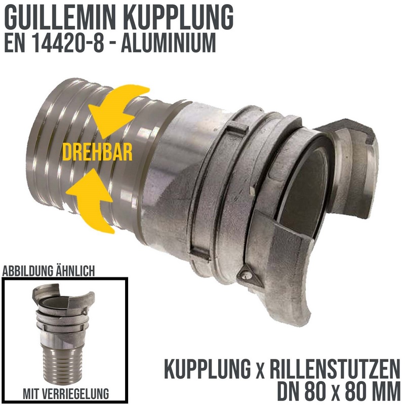 DN 80 Guillemin Kupplung Verriegelung Rillen Stutzen Tülle 80 mm drehbar Sicherungsbund Aluminium - PN 16 bar