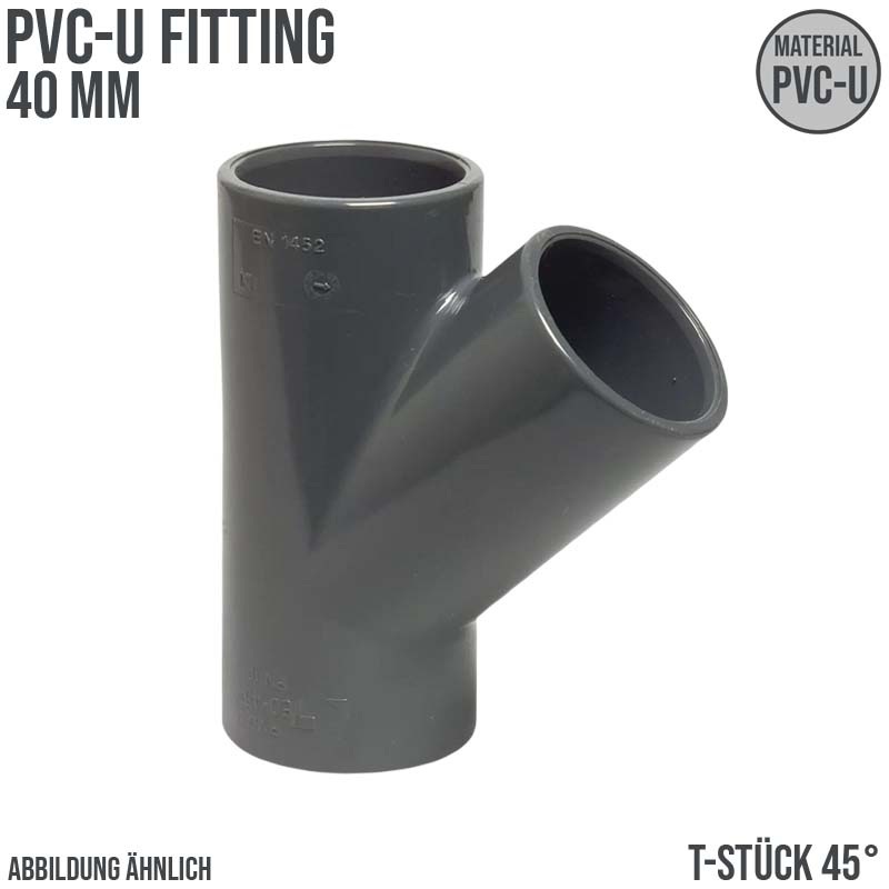 40 mm PVC Klebe Fitting T-Stück 45° Winkel Muffe Verbinder - PN 16 bar