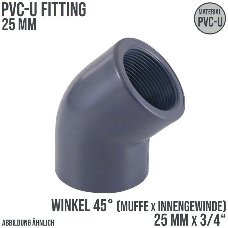 25 mm PVC Klebe Fitting Winkel 45° Innengewinde IG 25 mm x  3/4" Muffe Verbinder - PN 10 bar