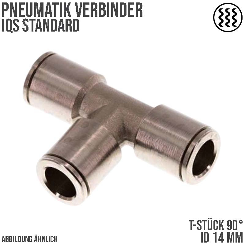 14 mm Pneumatik Schnell Steck Verbinder IQS T-Stück 90° MSV Messing PA PU Schlauch - PN 16 bar